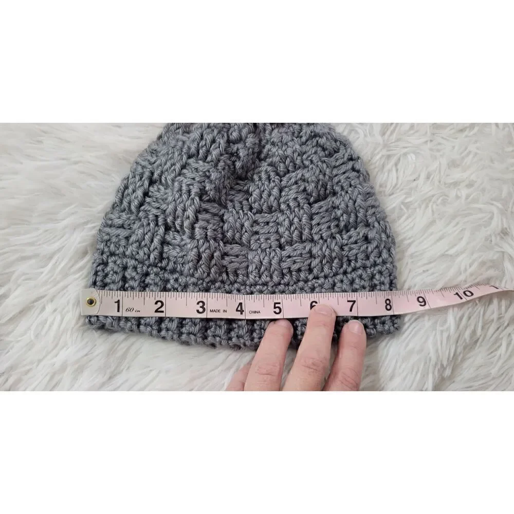 Bunny Hat Crochet Knit Handmade Gray Youth